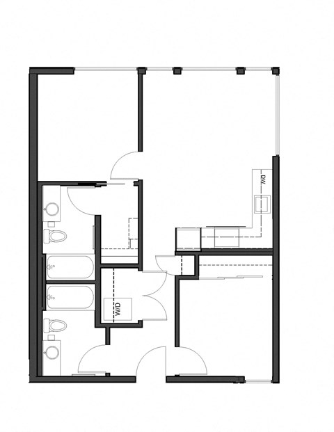 Floor plan for 2 beds, 2 baths, 926 sqft